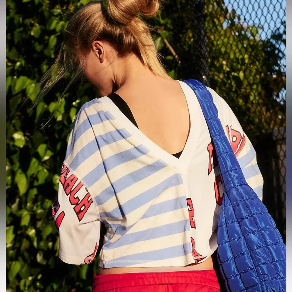 Free People Striped Malibu Graphic Short Sleeve Tee in Blue, White, Red - Picture 2 of 7